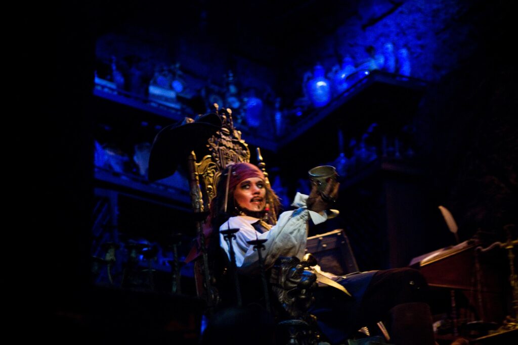 A scene inside the Pirates of the Caribbean attraction at Disneyland