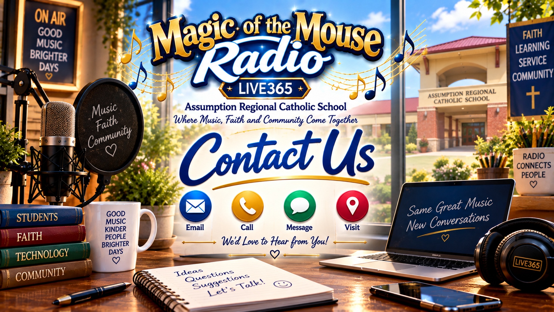 Contact Magic of the Mouse Radio at Assumption Regional Catholic School for questions, information, and student radio station inquiries.