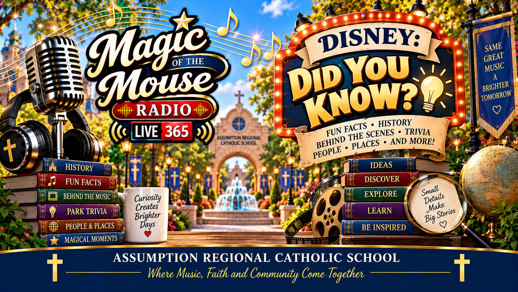 Disney: Did You Know? on Magic of the Mouse Radio featuring Disney fun facts, history, music trivia, behind-the-scenes stories, and Assumption Regional Catholic School.