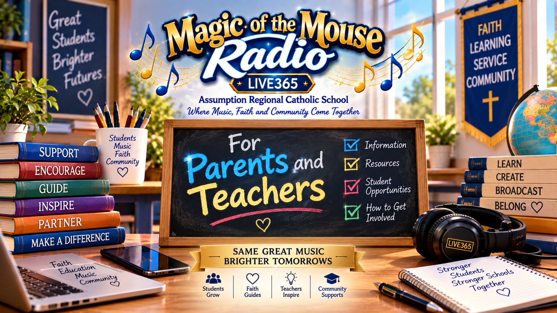Magic of the Mouse Radio resources for parents and teachers at Assumption Regional Catholic School, supporting student broadcasting, technology, faith, and community.