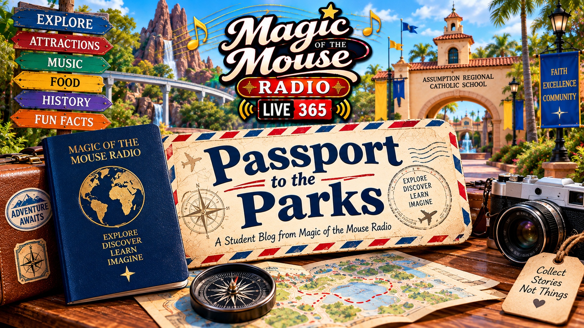 Passport to the Parks student blog from Magic of the Mouse Radio featuring travel, exploration, park attractions, music, food, history, and fun facts.